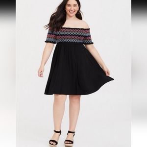 Torrid Embroidered Jersey Off Shoulder Skater Dress